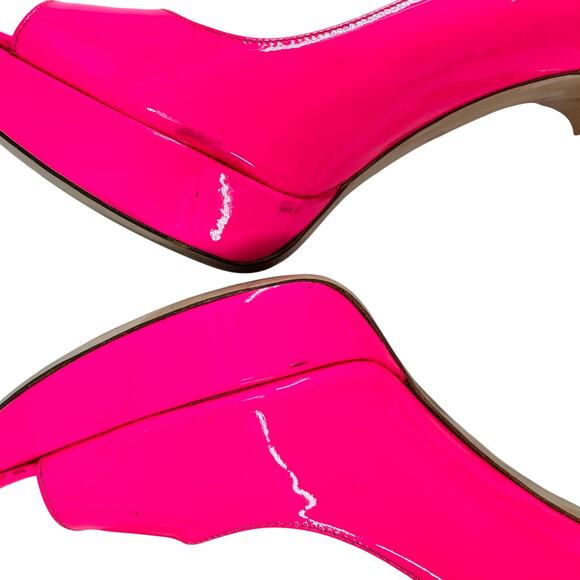 Miu Miu Neon Pink Patent Peep Toe Stiletto Heels - Picture 7 of 7